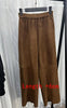 Retro Leather Ankle-Length Pants Women Elastic Waist Suede Sheepskin Wide Leg Length Straight Cylinder Trousers Black brown