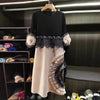 Pleated Tie Flower Long Sleeve Women's Dress Chic Loose Colorblock Patchwork Design Beading Famale Clothing 2DB6651