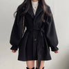 Women Woolen Coat Cinched-Waist Autumn Winter Tweed Sashes Lantern Sleeve Solid Color Coat Women's Clothing