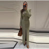 Elegant Commute Women's Long Skirt Suit Stand Neck Full Sleeve Slim Cropped Blazer Jacket Split Skirts Lady Solid Outfits