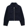 Women With Pockets Grey Front Zipper Jackets Vintage Lapel Neck Long Sleeves Female Chic Lady Outfits