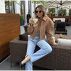 Retro Brown Suede Lapel Zippered Short Jackets Women's Casual Full Sleeves Pocket Loose Coats Spring Daily Commute Outwear