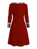 Knitted hooded dress plaid print stitching fake buckle high waist long sleeve A-line dress female