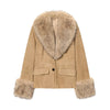 Women Faux Fur Collar Puffer Jacket Lapel Oversized Long Sleeve Warm Loose Thick Coat Female Winter Casual Jackets