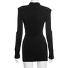 Hollow Out Long Sleeve Sexy Mini Dress Women Gown Elegant Winter Half High Collar Metal Buckle Club Party Dresses