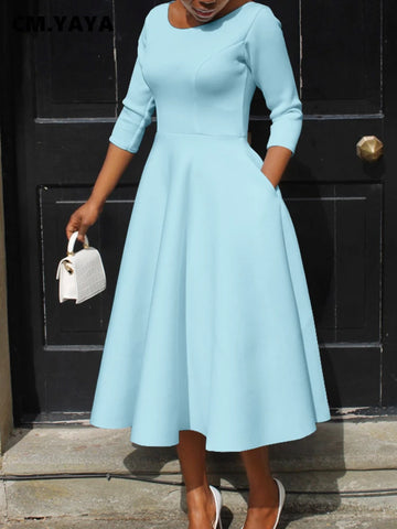 Women Twist Length Sleeve O-neck Big Swing Retro Dress Autumn Vintage Vestidos Even Party Cocktail Dresses
