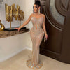Women Mesh Patchwork Diamonds Rhinestones Bodycon Midi Mermaid Maxi Dress Evening Sexy Party Dresses Vestidos