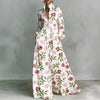 Retro Pattern Print High Waist Pleated Dress Woman Spring Shirt Collar Button Pockets Maxi Dress Long Sleeve Boho Vacation Dress