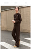 Two Pieces Set Woman Winter Casual Embroidery Sweatshirt Wide Leg Pants Fleece Lined Knitted Women Clothes Sets A3288