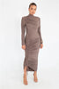 Long Sleeve Ruched Sexy Maxi Dress For Women Autumn Winter Drawstring Turtleneck Bodycon Sexy Long Dress Elegant