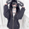 Kawaii Women Coats Jirai Kei Lolita Y2K Cute Japanese Style Jacket Sweet Pearl Rabbit's Ears Bow Hoodies Elegant Casual Top