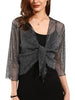 Womens Shiny Sheer Shrug Tie Top Open Front Cardigan Lightweight Knit Top Over Coat