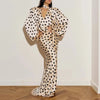 Sexy V Neck Polka Dots Satin Long Dress Women's Hight Waist Evening Dress Elegant Draped Long Sleeve Ribbon Slim Gowns