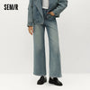 Women Jeans Fleece Lined Wide Leg Washed Finish Warm Insulation Soft Touch Winter Everyday Style Full Length