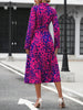 Elegant Random Print Button Down Shirt Dress Women's Long Sleeve Belted Waist Midi Dress Spring Fall Office Casual Dress