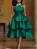 Women Elegant Shiny One Shoulder Ruffle Layered Christmas Party Dresses Date Out Birthday Wedding Guest Event Occasion Gowns