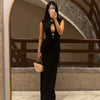 Sexy Plunge Hollow Out Dress Black Striped Slim Long Sleeve Mini Dress Female High Street Party Clubwear Dress
