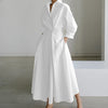 Elegant Women's Shirt Dress Lapel Collar 3/4 Sleeve Belted A Line Midi Dress Casual Office Wear for Women