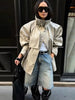 Stand Collar Short Trench Coat Women Solid Double-breasted Belt Jacket Autumn Lady Commuting Casual Outwear