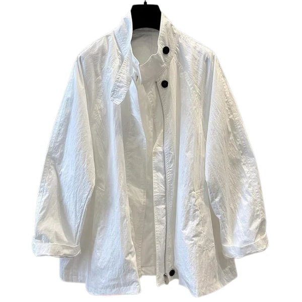 European and American Style Stand-neck Mid-length Women's Coat Solid Color Zipper Spring Oversize Trench Coats