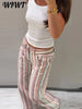 Colorful Striped Jeans Women's Long Pants Female High Street Low-waisted Pockets Denim Trousers Women's Holiday Outwear