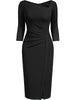 Womens Elegant Cutout Neck 2/3 Sleeve Work Office Knee Length Split Business Casual Party Ruched Pencil Bodycon Sheath Dress