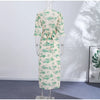 Elegant Ruffle Women's Long Dresses V Neck Half Sleeve Button Waist Cinching Pleated Dress Spring Lady Party Robes