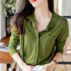 Women's Elegant Spring Knitted Cardigan Wool Polo Neck With Pockets Solid All-Match Casual Soft Tops Coats ZB1047006
