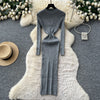 Vestidos Para Mujer Solid Half High Collar Autumn Winter Solid Woman Dresses Korean Sweater Elegant Long Dress