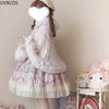 Japanese Kawaii Lolita Style Plush Hooded Poncho Coat Women Sweet Warm Knitted Bow Short Jackets Vintage Elegant Cloak Outerwear