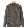 Korean Women's Clothes Knit Woolen Printed Cardigan Coat Middle Aged Mother Knitwear Tops Vintage Grandma Sweater Jacket