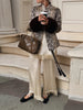 Leopard Patchwork Faux Fur Cuff Coats Women Round Neck Long Sleeve Single Breasted Slim Jacket Chic Ladies Outerwears