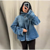 Chic Stand Collar Denim Cropped Jackets Women Loose Zipper Pockets Full Sleeve Female Coats Spring Lady Outwear Street