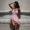 Women's A-Line Bodycon Mini Dress Ruffle Hem V-Neck Asymmetrical Buttons Long Sleeve Short Dress Party Streetwear Outfits