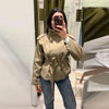Spring Autumn Solid Women Short Windbreaker Stand Collar Long Sleeve Belt Single Breasted Female Coat Elegant Lady Outwear