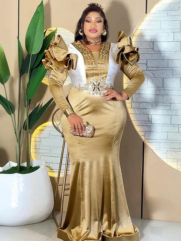 Plus Size Evening Dresses for Women African Gown Elegant Muslim Wedding Party Long Dress Ankara Ladies Clothing Outfits