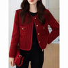 Women's Jacket Spring Autumn Red Tweed Small Fragrance Coat Short Blazers Korean Elegant Female Tops Outerwear