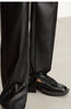 Minimalist PU Leather Casual Pants for Women Autumn Loose Floor Length Straight Slit Female Trousers 12343250