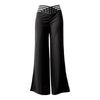 Women's Hollowed Out Waist Belt High Waisted Large Size Pants Casual Straight Tube Loose Wide Leg Pants