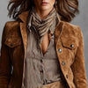 Retro Solid Suede Women's Jackets Outerwears Turn-down Collar Button Workwear Top Long Sleeve Slim Autumn Coat Cardigans