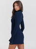 Dark Blue Two Pocket Sexy Mini Dress For Women Autumn Winter Long Sleeve Bodycon Club Party Dress Elegant