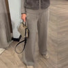 Autumn Knitted Long Pants Sets For Women Faux Fur Patchwork Zipper Sweater Jacket Wide Leg Trousers Lady Chic 2 Pieces Sets