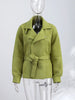 Chic Green Suede Lace Up Jackets Women Loose Stand Collar Belt Long Sleeve Buttons Coats Autumn Winter Lady Outwear