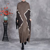 Woman Autumn Mock Neck Loose Long Sleeves Dress Chinese Style Contrast Batwing Sleeve Casual Dress