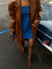 Brown Crocodile Embossed Faux Leather Trench Coat Lapel Single Breasted Straight Front Pockets Autumn Winter Fit Jacket