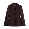 Women Fall Vintage Elegant Blazer Lapel Cinched-Waist Brown Blazer Autumn High Street Commute Lady Suit