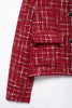 Women Vintage Red Plaid Tweed Coat Slim Turn Down Collar Long Sleeve Jacket Autumn Lady High Street Outwear
