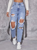 American Retro Hole-punched Jeans Women High Waist Straight-crotch Loose Slim Design High-street Vibe Wide-legged Dragging Pants