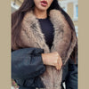 Elegant Fur Collar Hood Belt Long Cotton Jacket Women Zipper Drawstring Waist Parka Down Coat Winter Lady Warm Chic Outwear