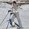 Women Chevron Color Block Padded Ski 2 Piece Set Fleece Collar Zipper Snow Jacket Cargo Wide Leg Pants Winter Snowboard Outfits